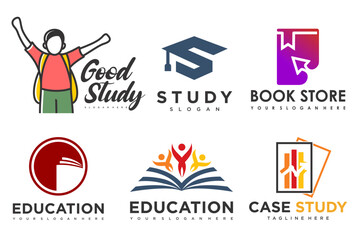education and learn logo set.school book,graduate hat,book store and student.Teaching symbols