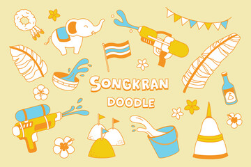 Songkran festival of Thailand. Doodle styles of Thailand's water festival.