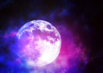 Fototapeta na wymiar Full moon on starry sky