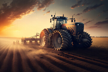 Fototapeta premium Tractor on the barley field, generative ai