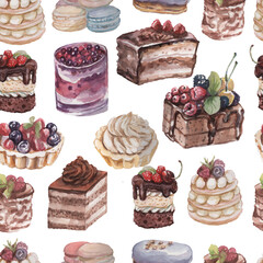 cakes muffins desserts bakery hand drawn watercolor illustration set isolated on white background cooking sweet food recipes sweets