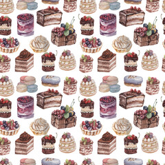 cakes muffins desserts bakery hand drawn watercolor illustration set isolated on white background cooking sweet food recipes sweets