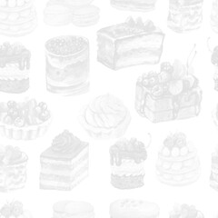cakes muffins desserts bakery hand drawn watercolor illustration set isolated on white background cooking sweet food recipes sweets