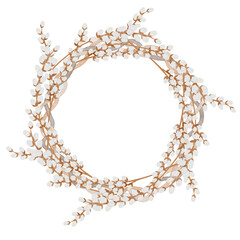 Watercolor wreath with a pussy-willow. Hand drawn illustration, spring design