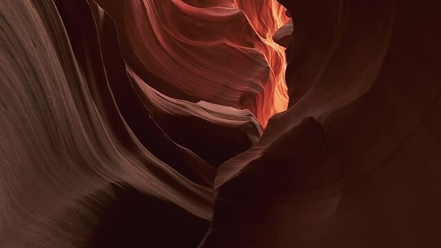 Antelope Canyon In Arizona, USA - Stunning Slot Canyon With Dramatic Curves And Narrow Passageway. low angle, tilt-down