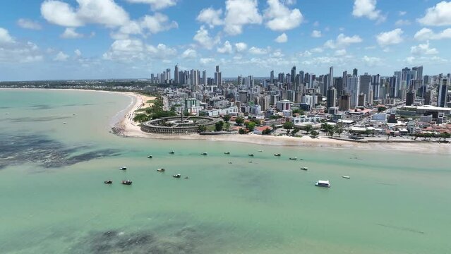 Tambau Beach At Joao Pessoa In Paraiba Brazil. Beach Background. Coastline Landscape. Turquoise Water. Cityscape Scenery. Tambau Beach At Joao Pessoa Paraiba Brazil.