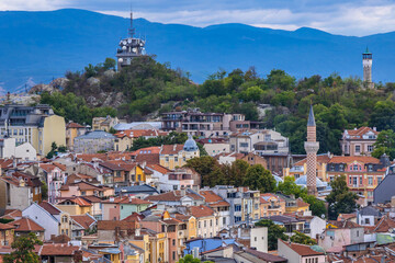 Danov Hill and Youth Hill seen from Nebet Tepe hill in Plovdiv, Bulgaria