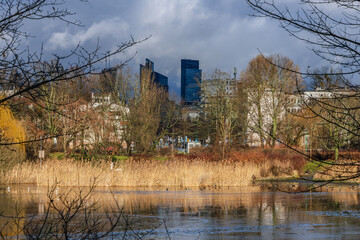 Pond in Szczesliwicki Park, Warsaw, Poland