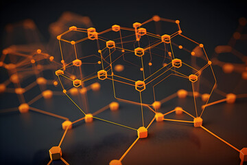 Smart Network and Connection Concept. Orange, Futuristic Digital Style. 3D Render