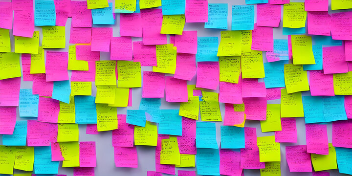 close up sticky post it notes on whiteboard think tank brainstorm design