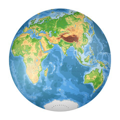 Highly detailed physical World Map in globe shape of Earth. Nicolosi globular projection – 3D.