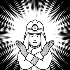 両腕をクロスさせて禁止の意思を表す消防士