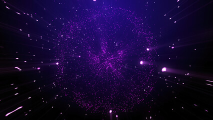A stream of particles moves abstract galaxy particle background. Cyber or technology digital landscape background.