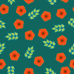 Seamless floral pattern turquoise background