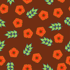 Seamless floral pattern brown background