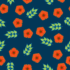 Seamless floral pattern blue background