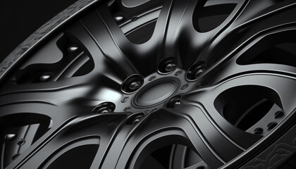 Close up of black metal Rim with grunge, 3d illustration