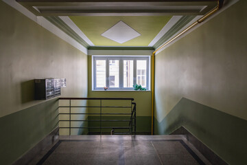 Staircase of modernist apartment house from 1938 on Grunwaldzka Street in Rzeszow, Poland