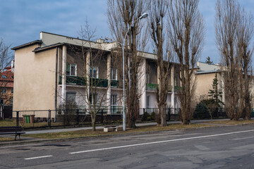 Fototapeta na wymiar Modernist buildings on Stefan Wyszynski Street in Stalowa Wola city, Poland