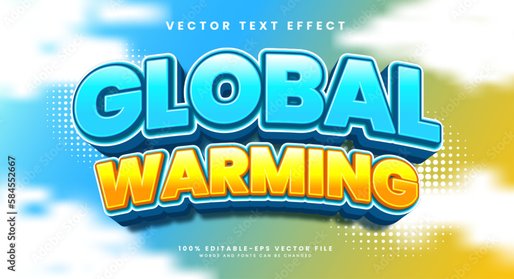 Poster global warming text effect with a blue and yellow gradient background