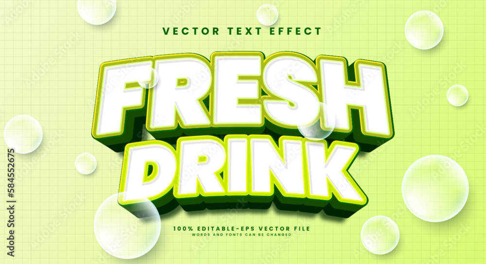 Poster fresh drink text effect with bubbles in the background