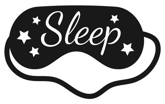 Sleep text on sleeping eye mask with stars vector icon. Night sleepy mode illustration. Black sign isolated on white background.