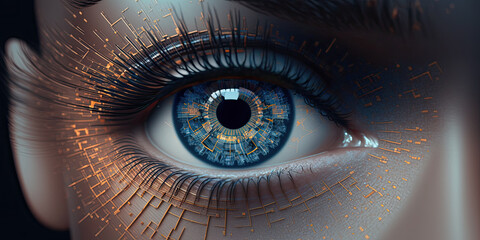 Close-Up of Eye Iris on Black Background with Macro Photography - Generative AI - obrazy, fototapety, plakaty