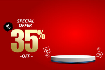 35 percent off sale isolated gold red sticker icon with podium. can used for business store.