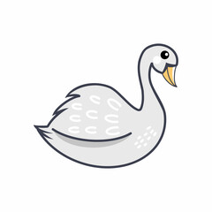 Beautiful white swan. Vector doodle illustration. Drawing for children's book with animals and birds.