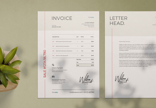 Invoice Layout Template with Red Accents