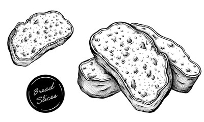 Set of bread slices hand drawn line art vector illustration