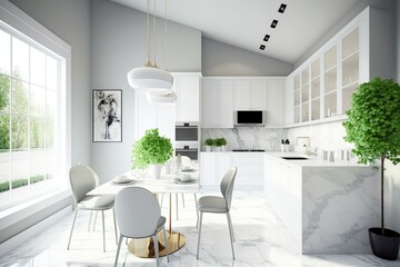 beautiful shot of a modern and beautiful kitchen and dining room design