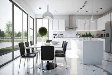 Fototapeta premium beautiful shot of a modern and beautiful kitchen and dining room design