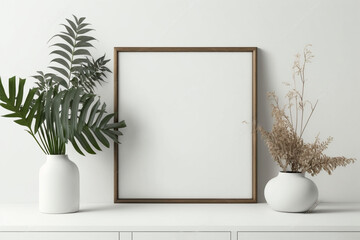 square poster mockup template, Blank picture frame mockup on wall in minimal modern interior