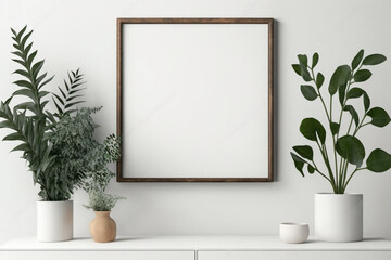 square poster mockup template, Blank picture frame mockup on wall in minimal modern interior