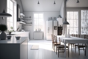 Fototapeta na wymiar beautiful shot of a modern and beautiful kitchen and dining room design