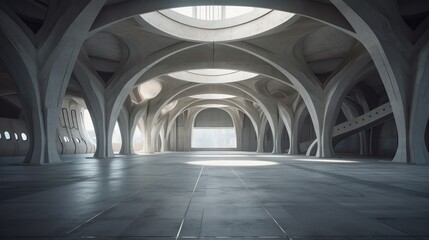 Obraz premium futuristic architecture with modern abstract structure design with concrete floor, Generative AI.