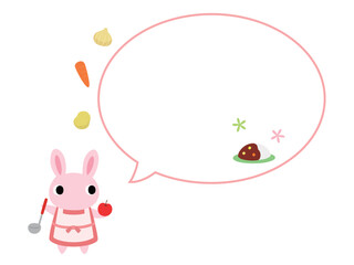 エプロン姿のウサギ　吹き出し＋カレーの装飾付