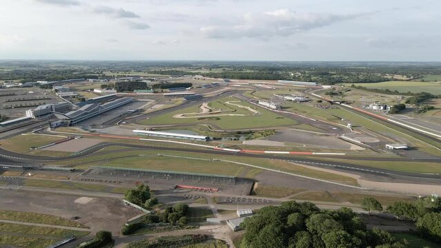 Silverstone race track circuit aerial view orbiting motorsport British speedway