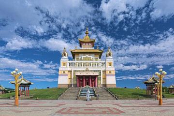 Elista, Russia. Burkhan Bakshin Altan Sume (The Golden Abode of the Buddha Shakyamuni), the main buddhist temple of Republic of Kalmykia.