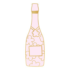 Golden And Pink Bottle Of Wine With Label