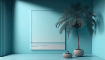 blue palm wall interior ai generated