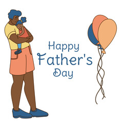 Happy Father s day greeting card. Dad carries his daughter in his arms Cheerful cartoon characters. Vector illustration