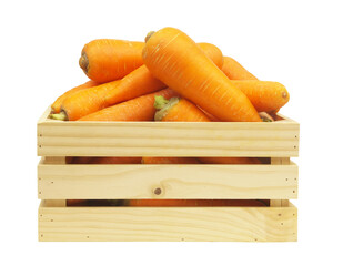 Wooden crate or box with carrot isolated on white background