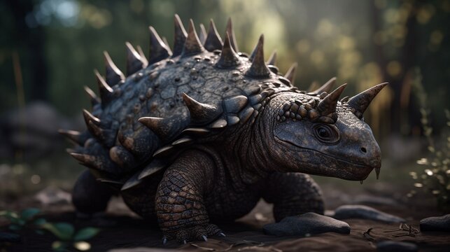 Stegosaurus Dinosaurier im Urwald, ai generativ