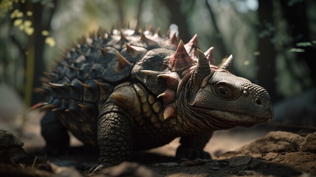 Stegosaurus Dinosaurier im Urwald, ai generativ