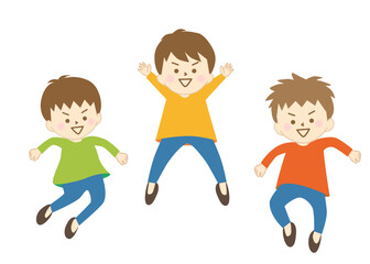 楽しそうに友達とジャンプする男の子