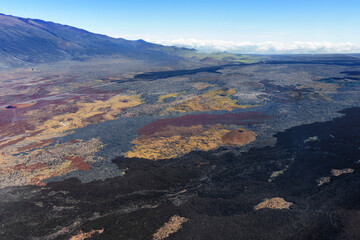 Lifeless Volcanic Landscape in Hawaii Viewed From a Helicopter