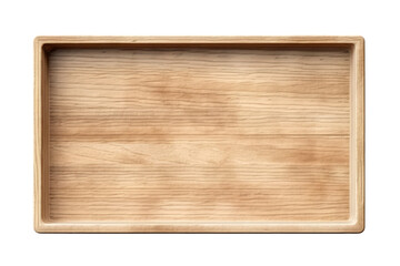 Wooden serving tray, isolated, top down view, transparent background