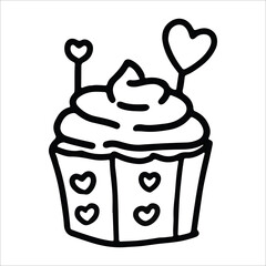 Cupcake doodle icon illustration, suitable for logo, icon, sticker pack and graphic design elements